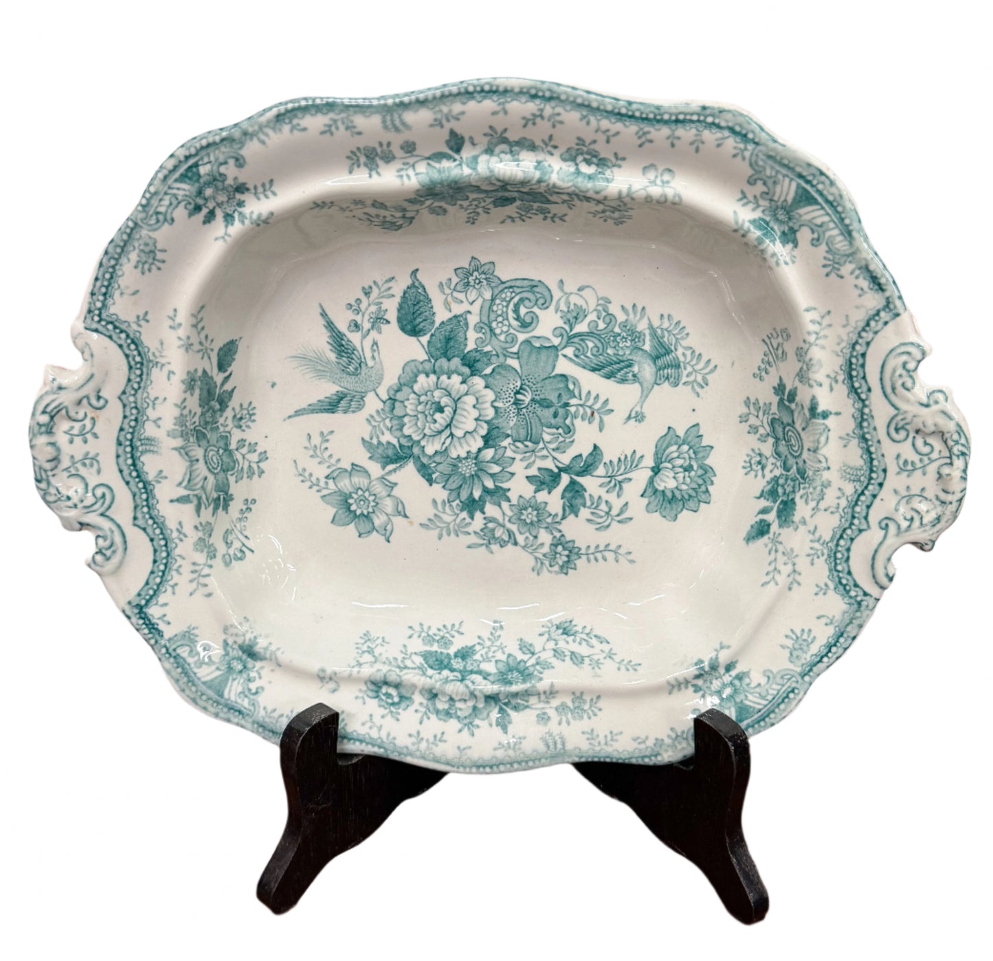 Aqua Transferware Platter "Asiatic Pheasants"