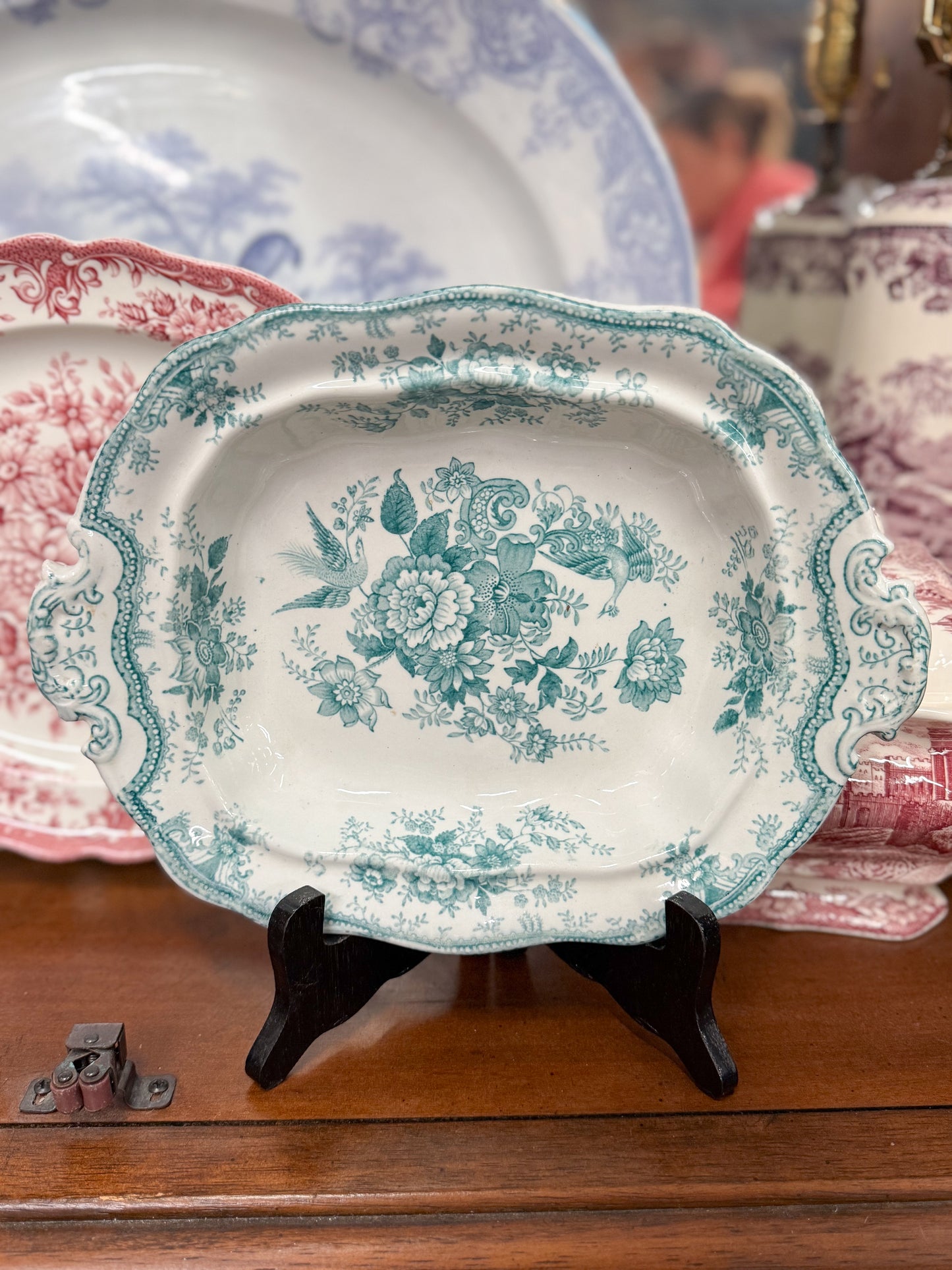 Aqua Transferware Platter "Asiatic Pheasants"