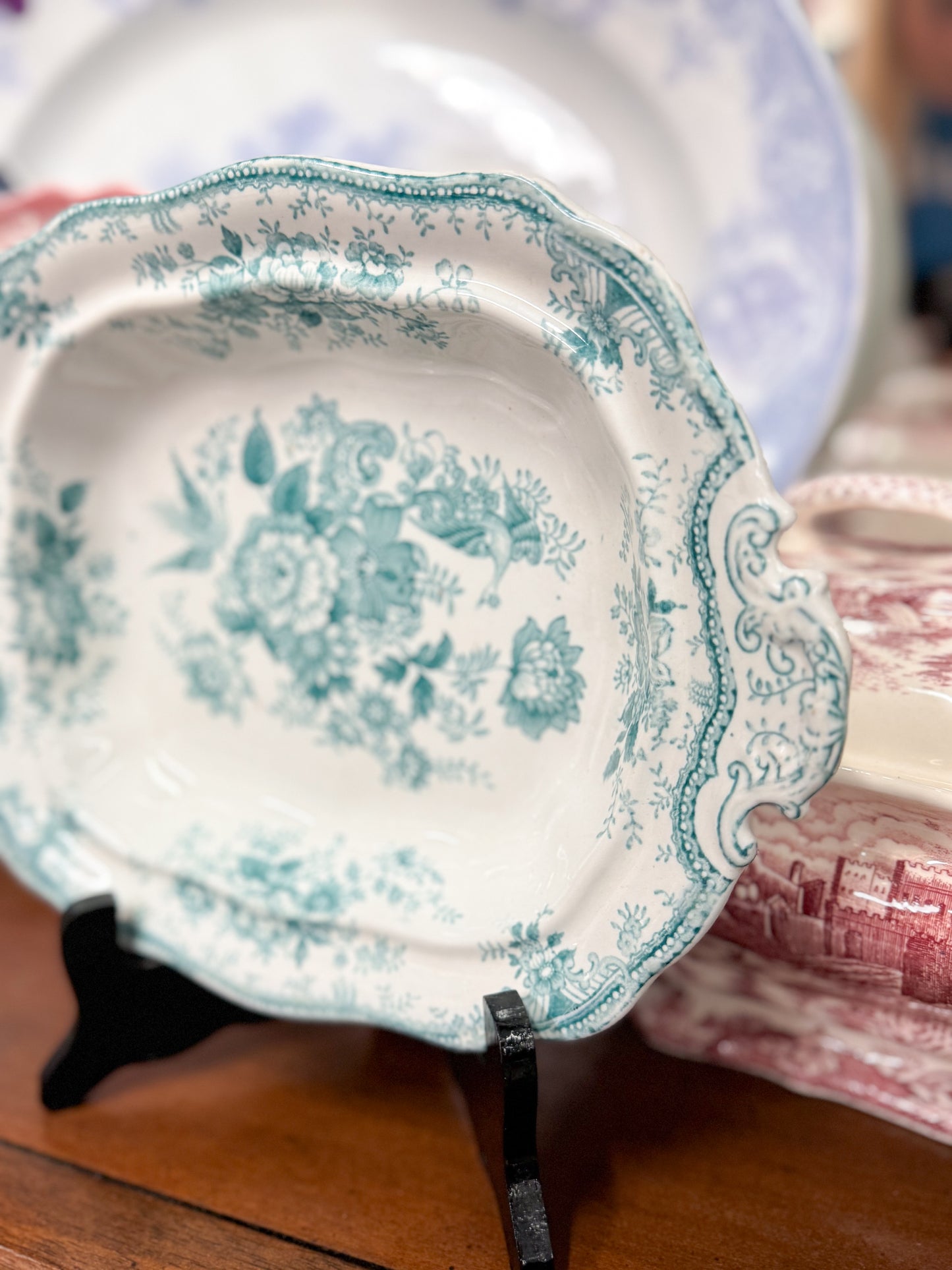 Aqua Transferware Platter "Asiatic Pheasants"