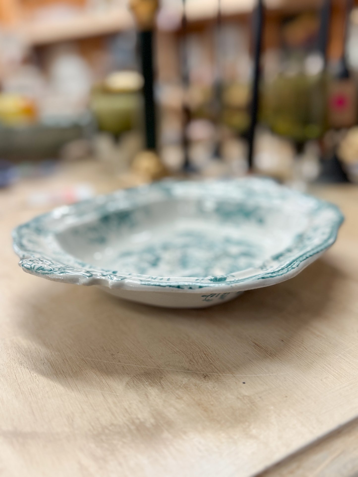 Aqua Transferware Platter "Asiatic Pheasants"