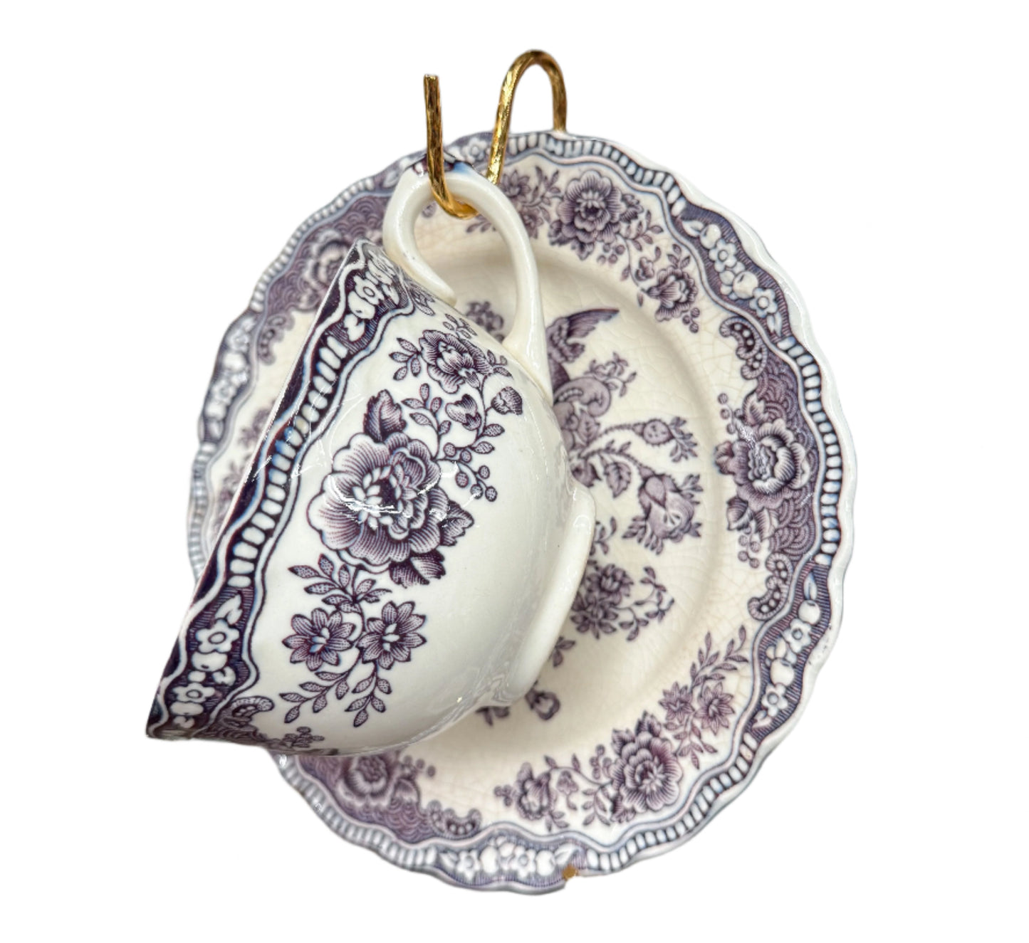 Purple Bristol Tranferware Teacup + Saucer