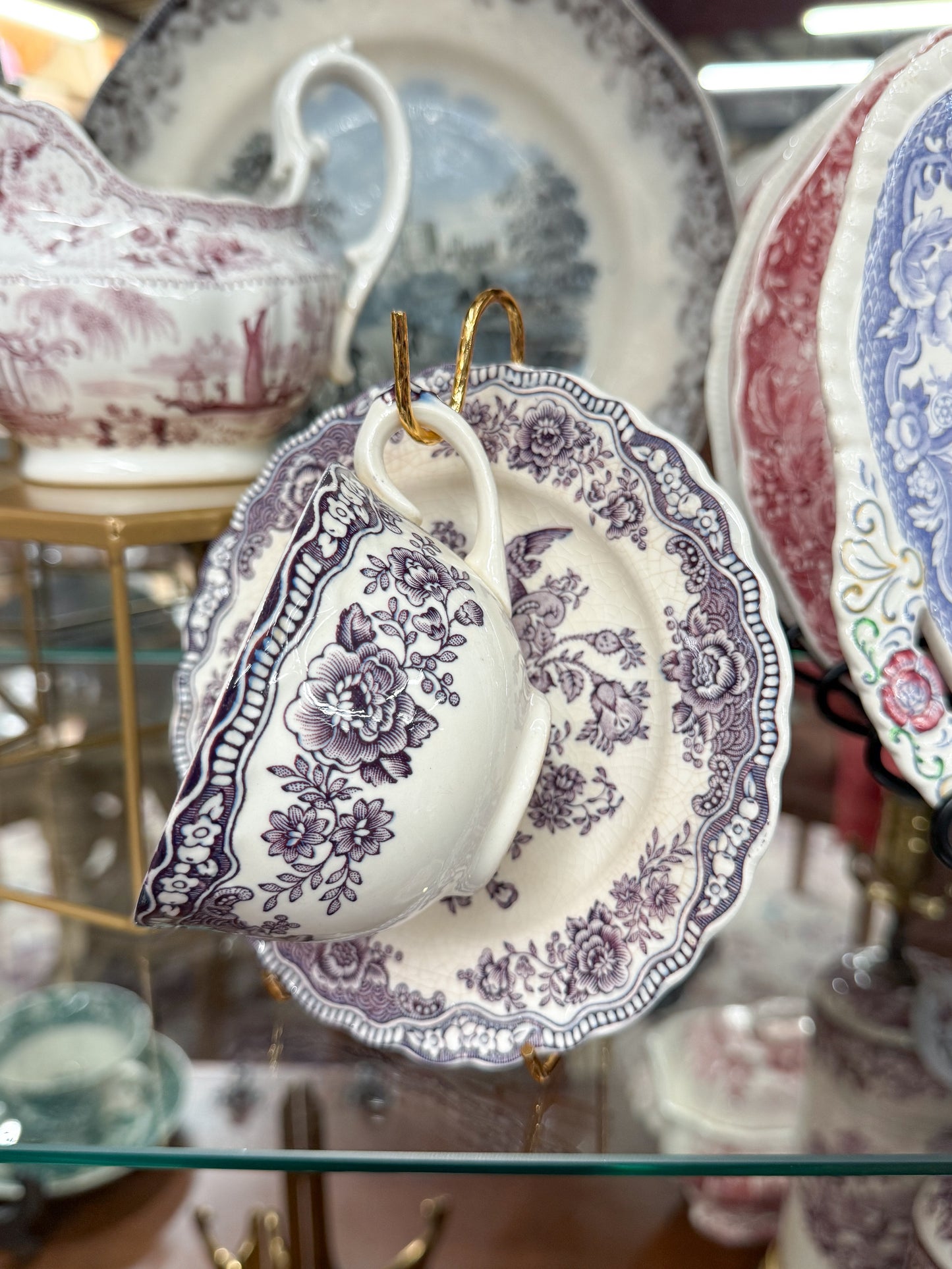 Purple Bristol Tranferware Teacup + Saucer
