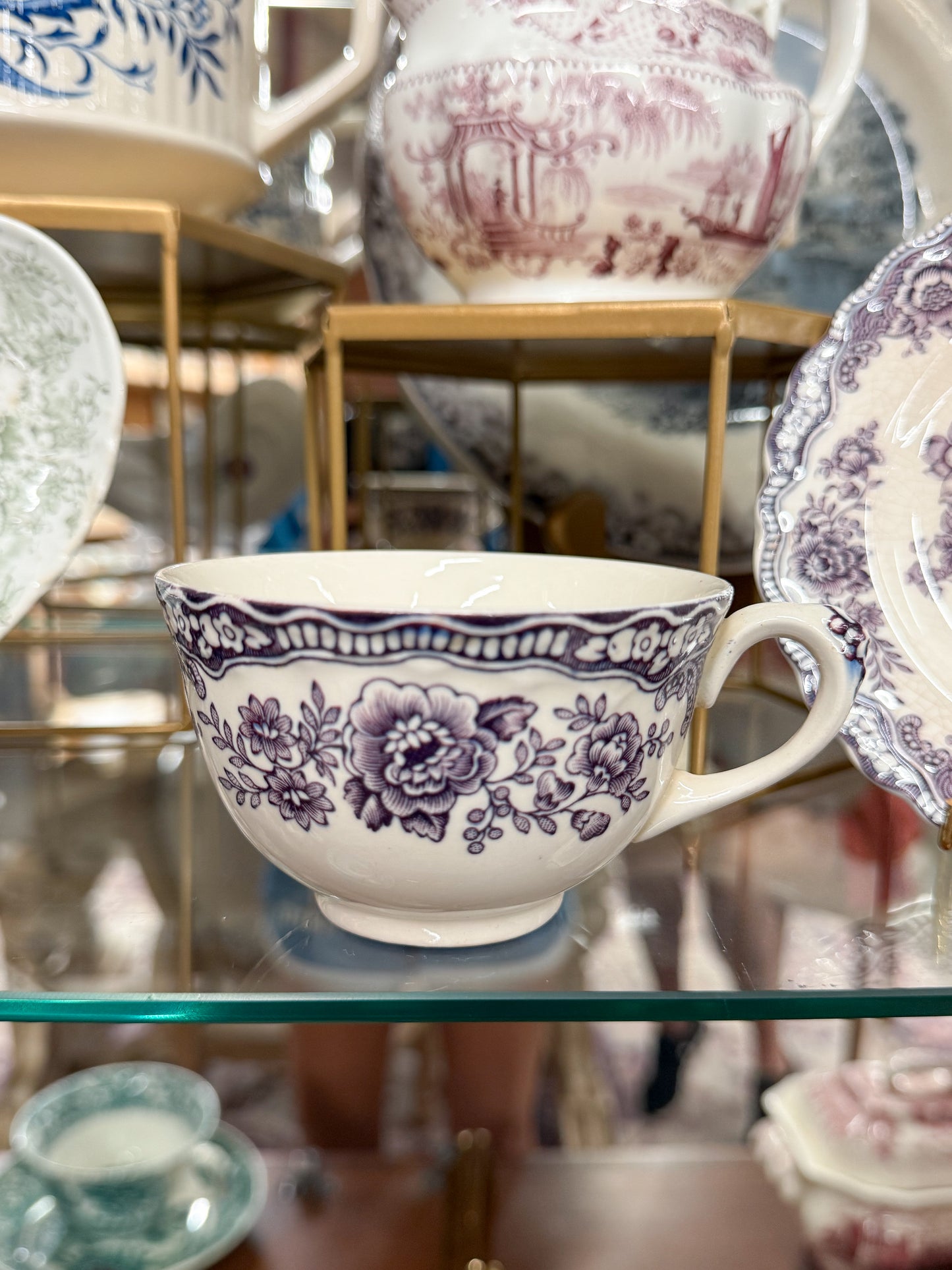 Purple Bristol Tranferware Teacup + Saucer