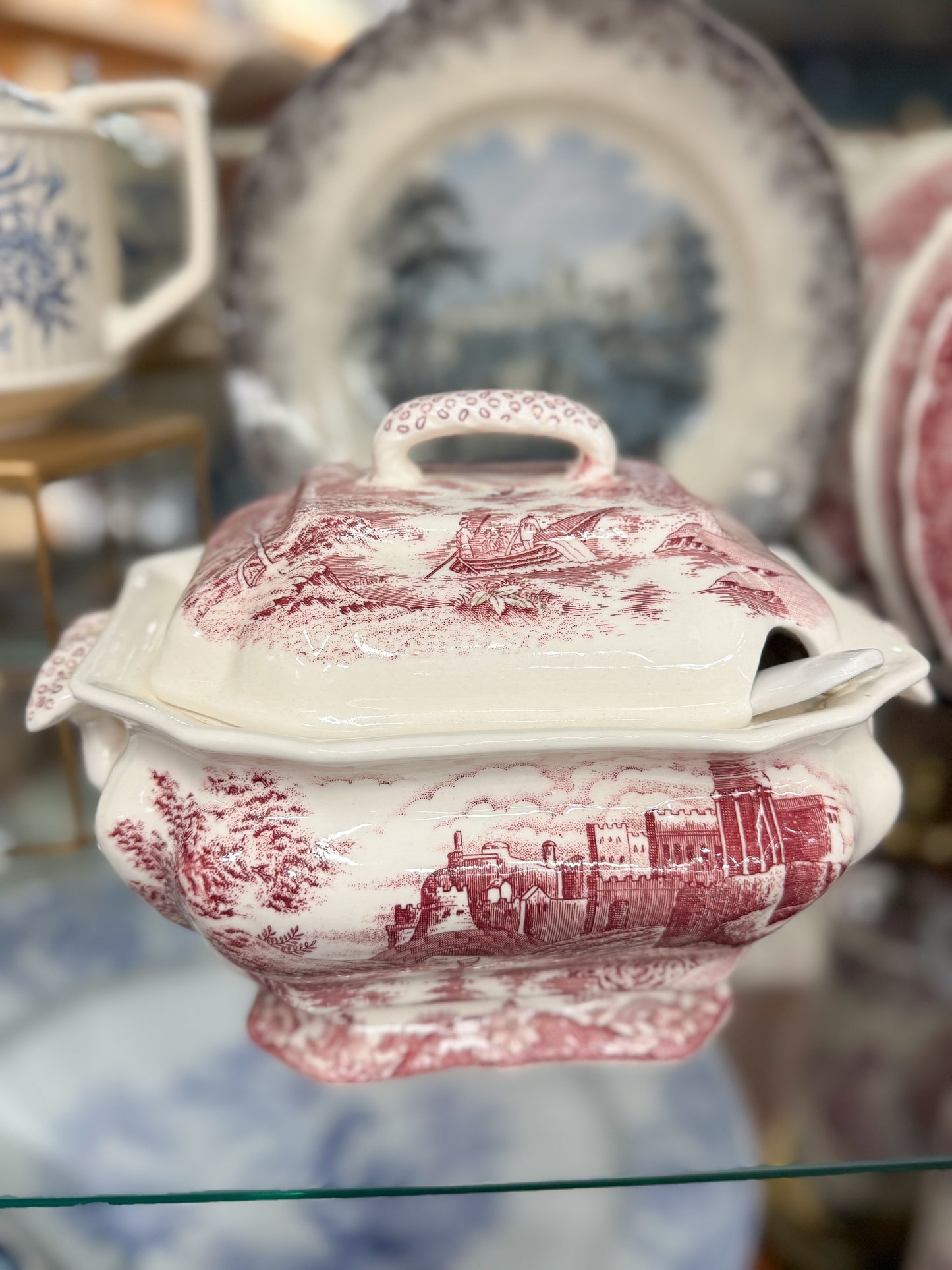 Red Tranferware Tureen