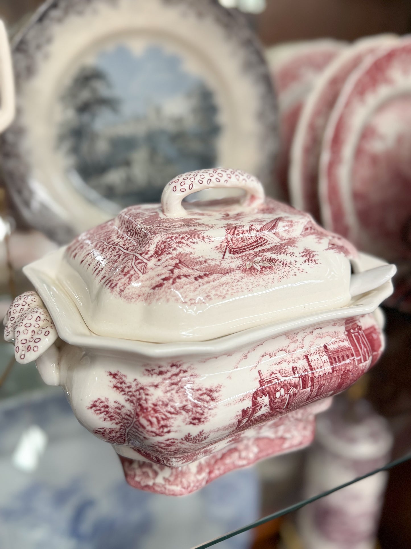 Red Tranferware Tureen