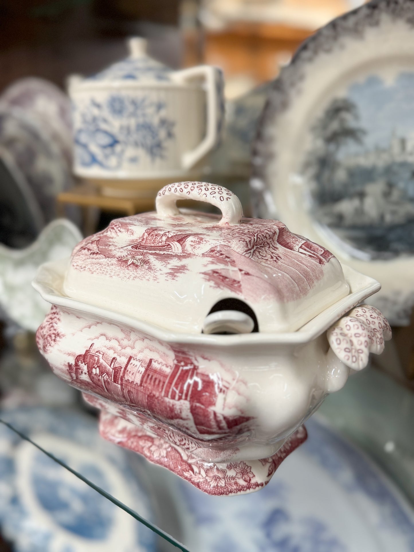 Red Tranferware Tureen