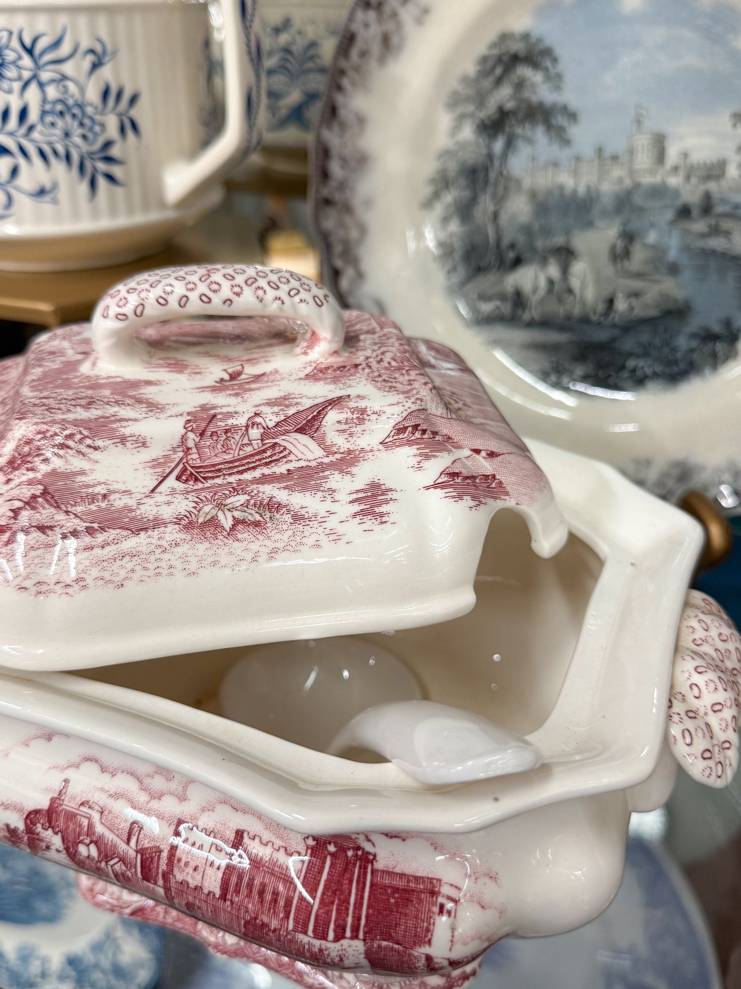 Red Tranferware Tureen