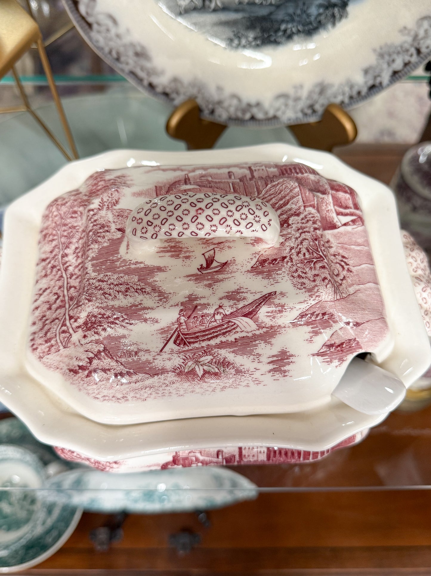 Red Tranferware Tureen