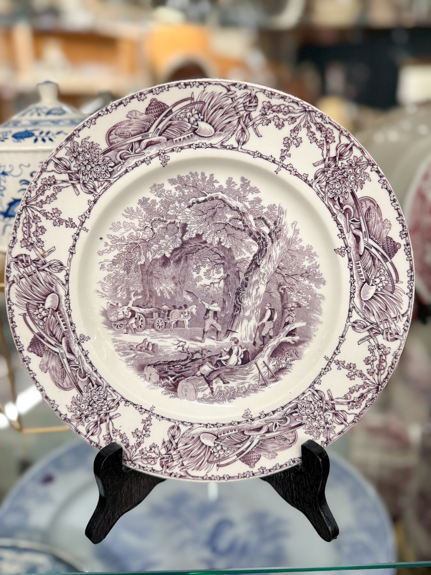 Purple "Pastoral Davenport 1840" Transferware Plate