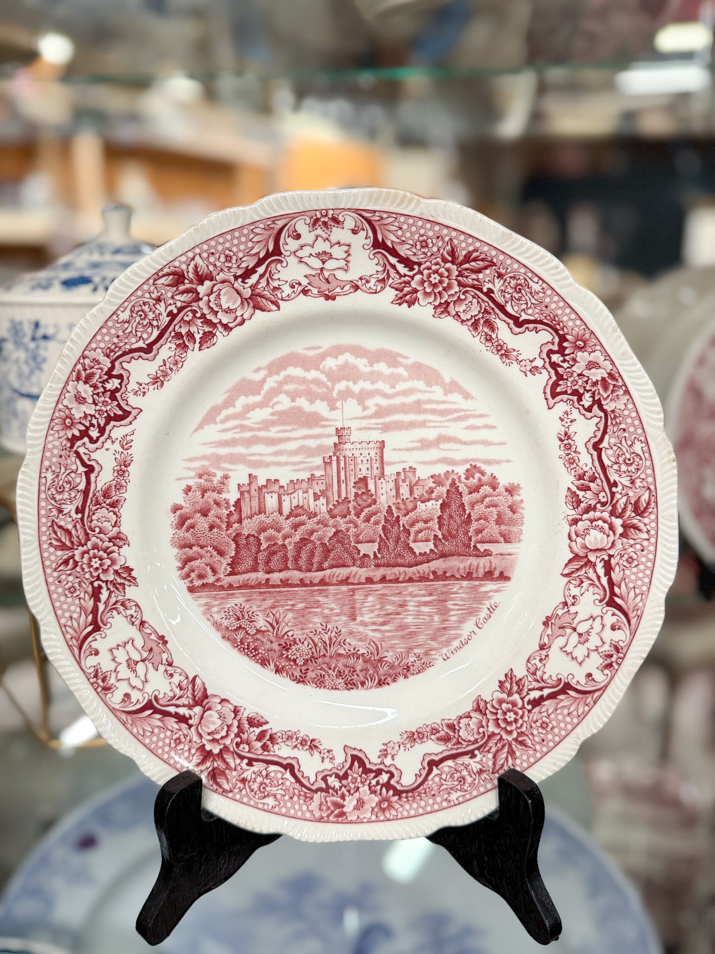 Red "Windsor Castle" Transferware Plate