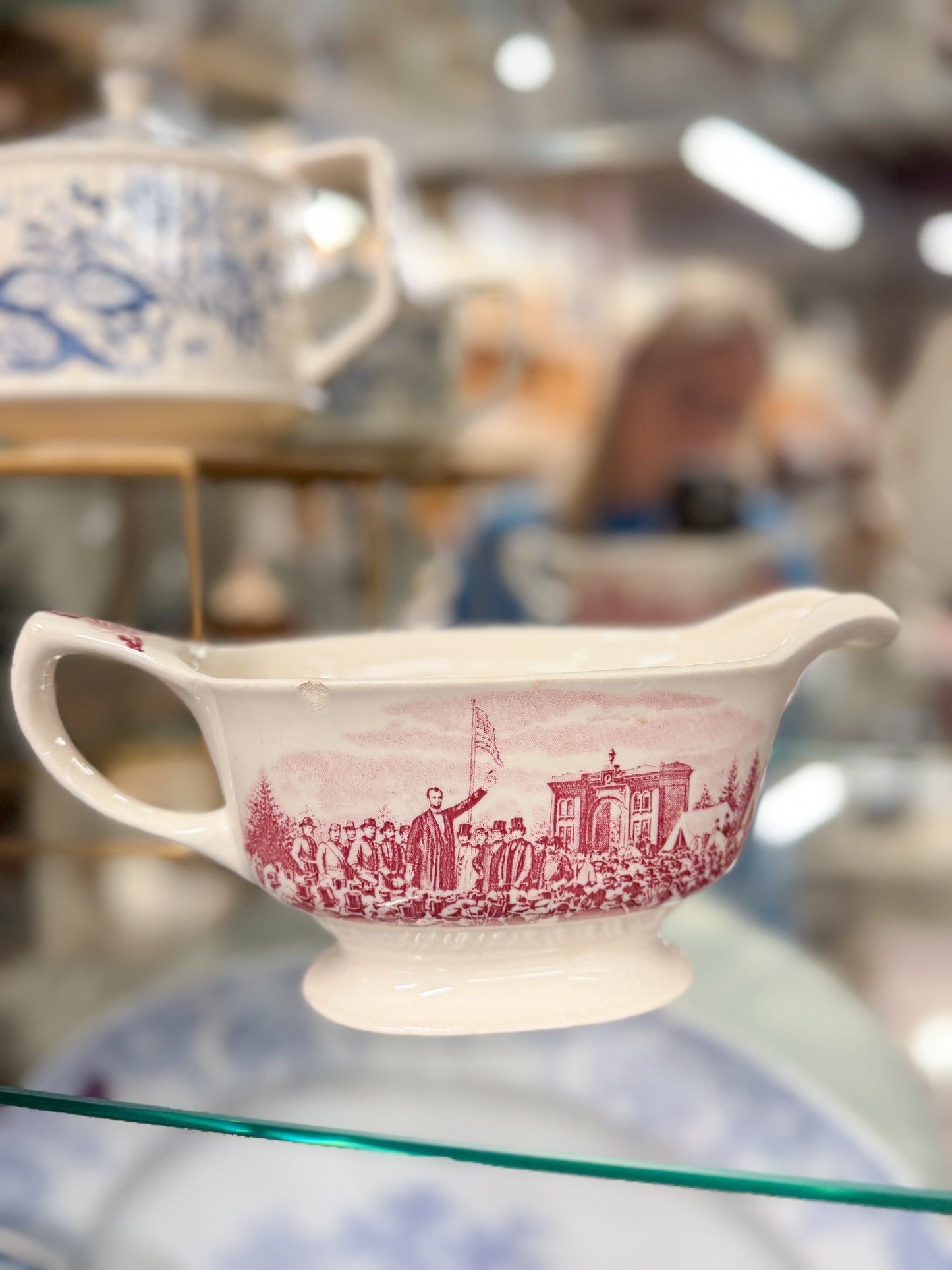 Red Transferware "Abraham Lincoln" Gravy Boat