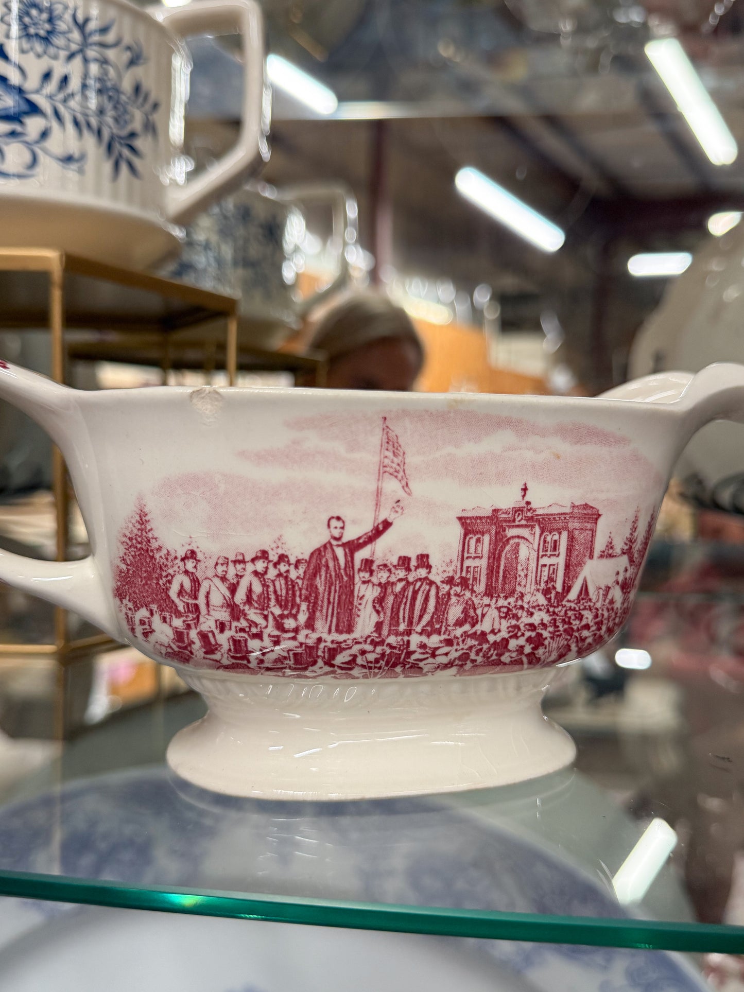 Red Transferware "Abraham Lincoln" Gravy Boat