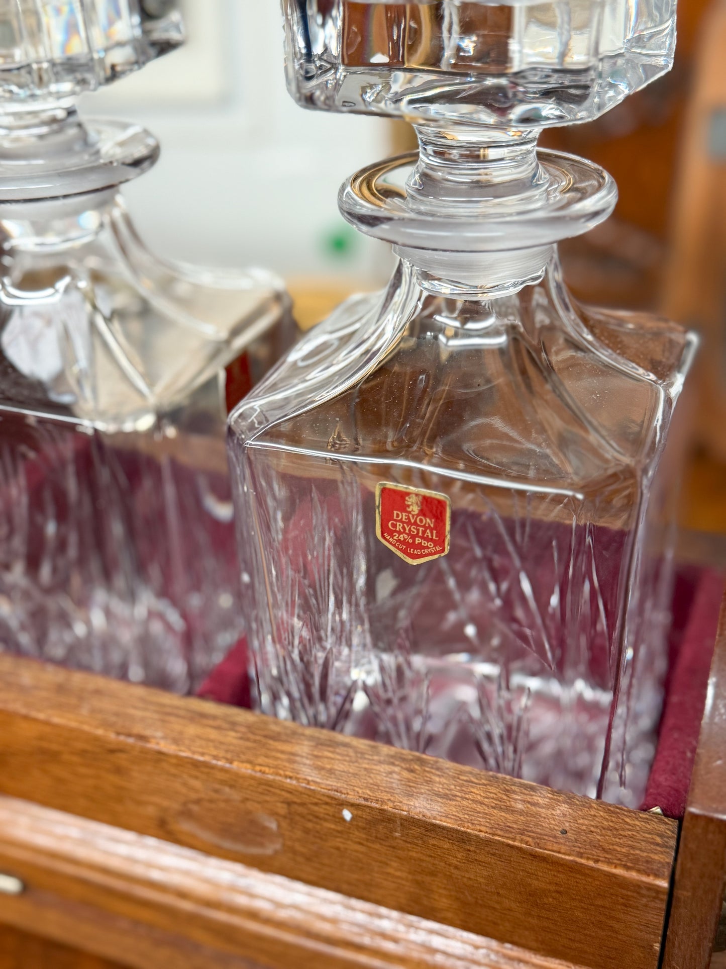 Wooden Tantalus with Devon Crystal Decanters