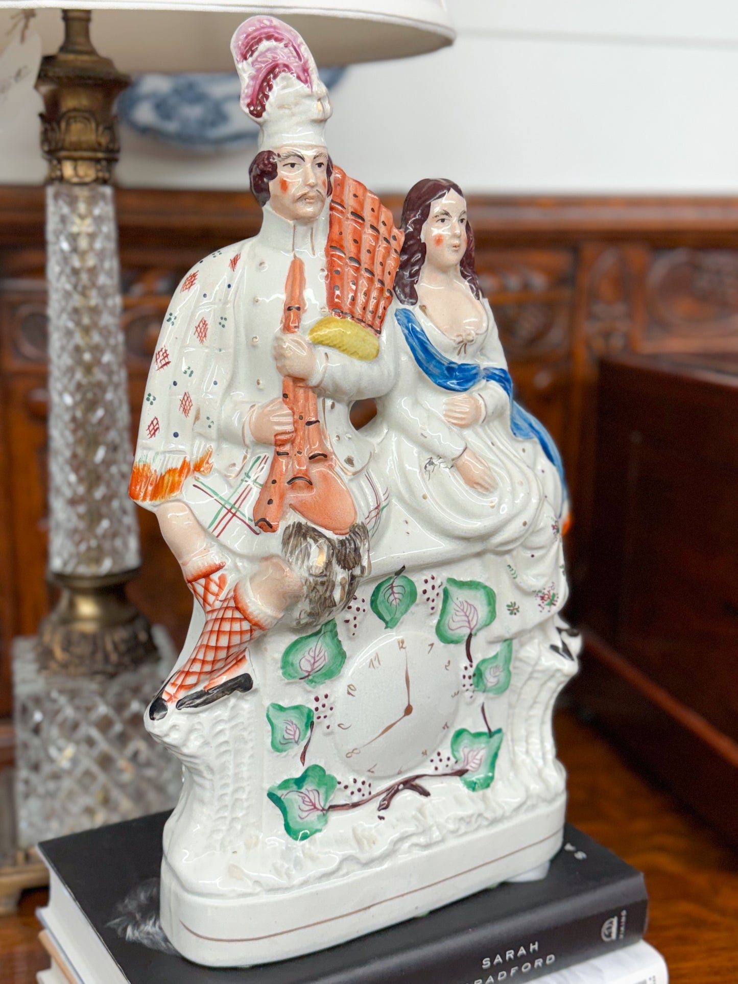 Staffordshire Couple on Clock Tower Figurine