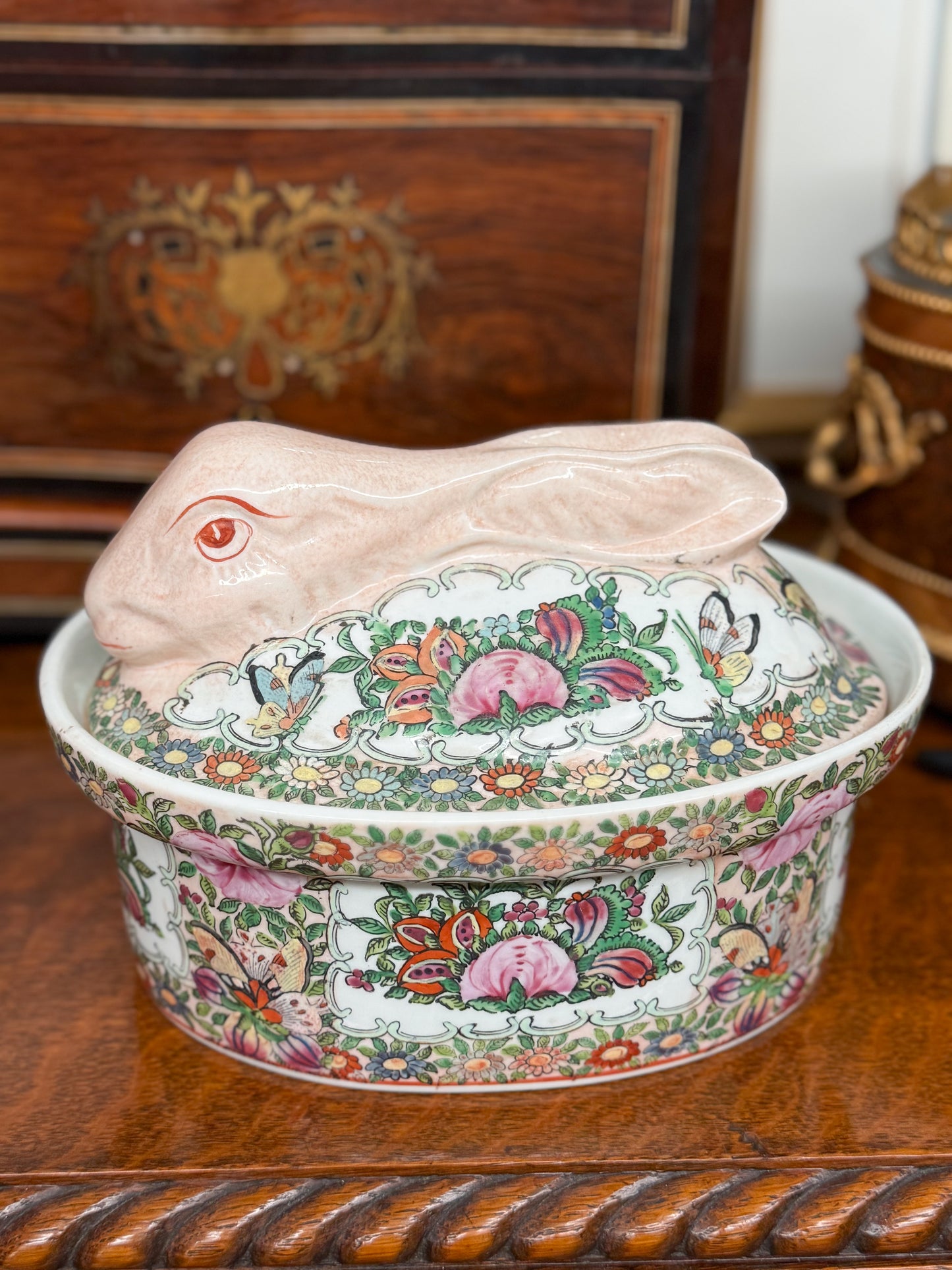 Rose Canton Rabbit Tureen