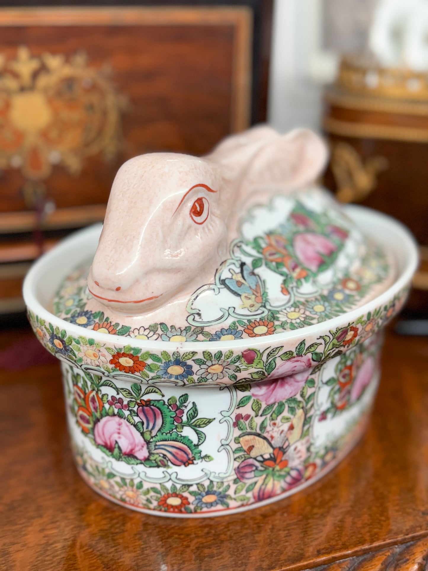 Rose Canton Rabbit Tureen