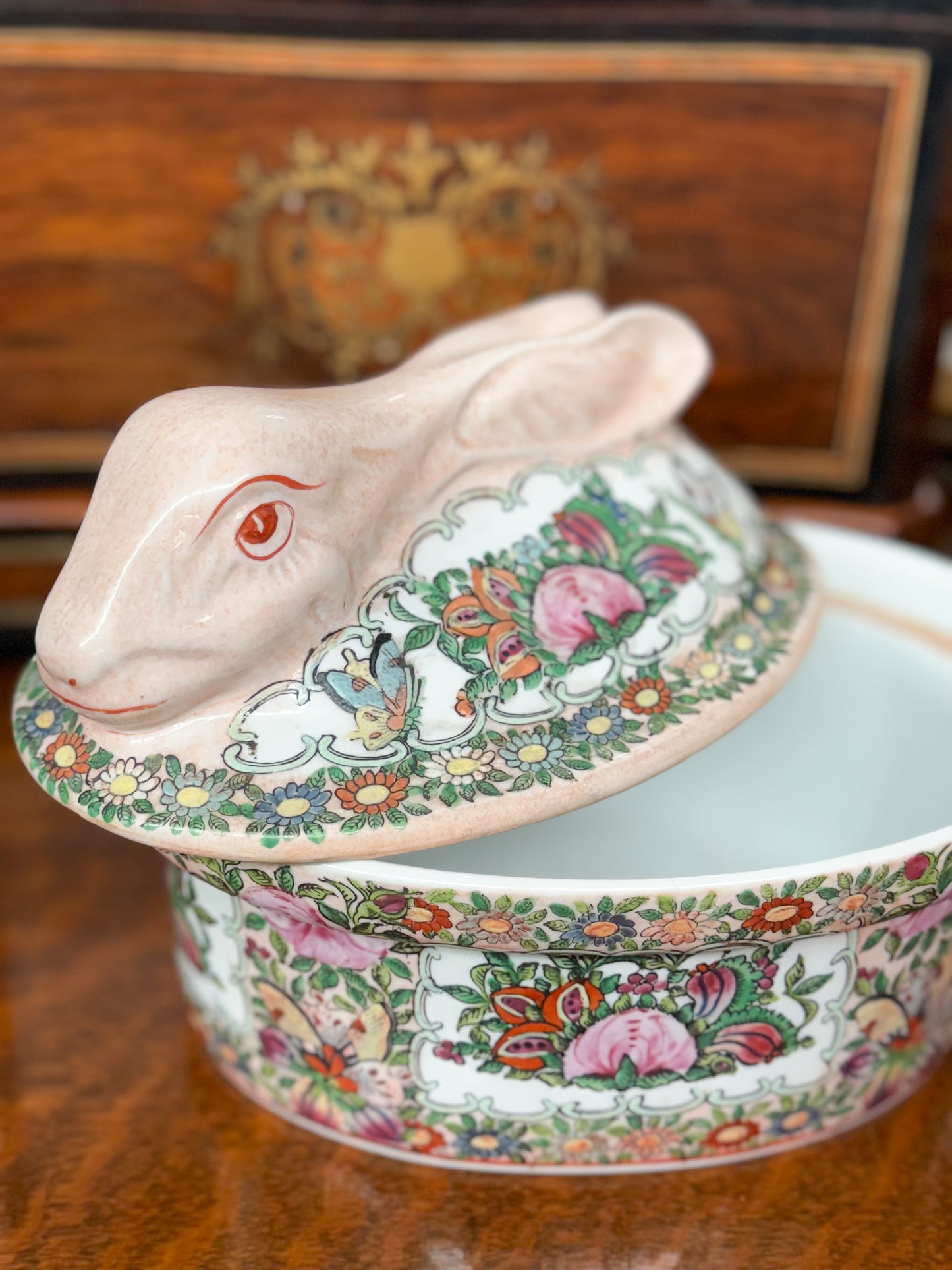 Rose Canton Rabbit Tureen