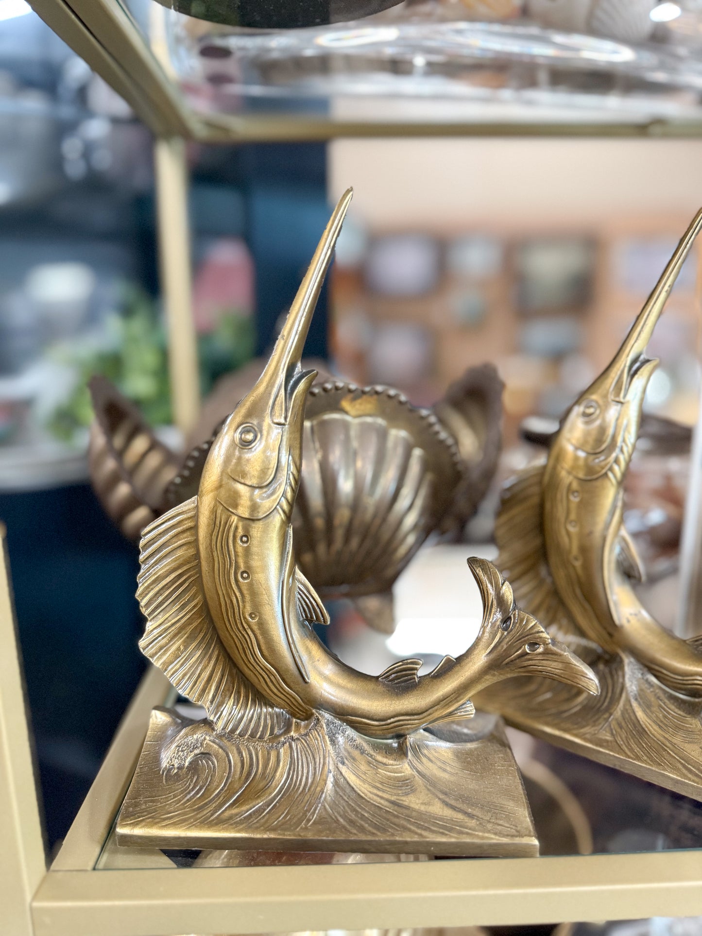 Pair - Brass Swordfish Bookends