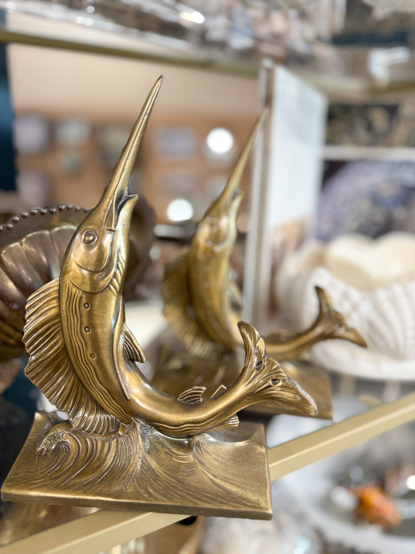 Pair - Brass Swordfish Bookends