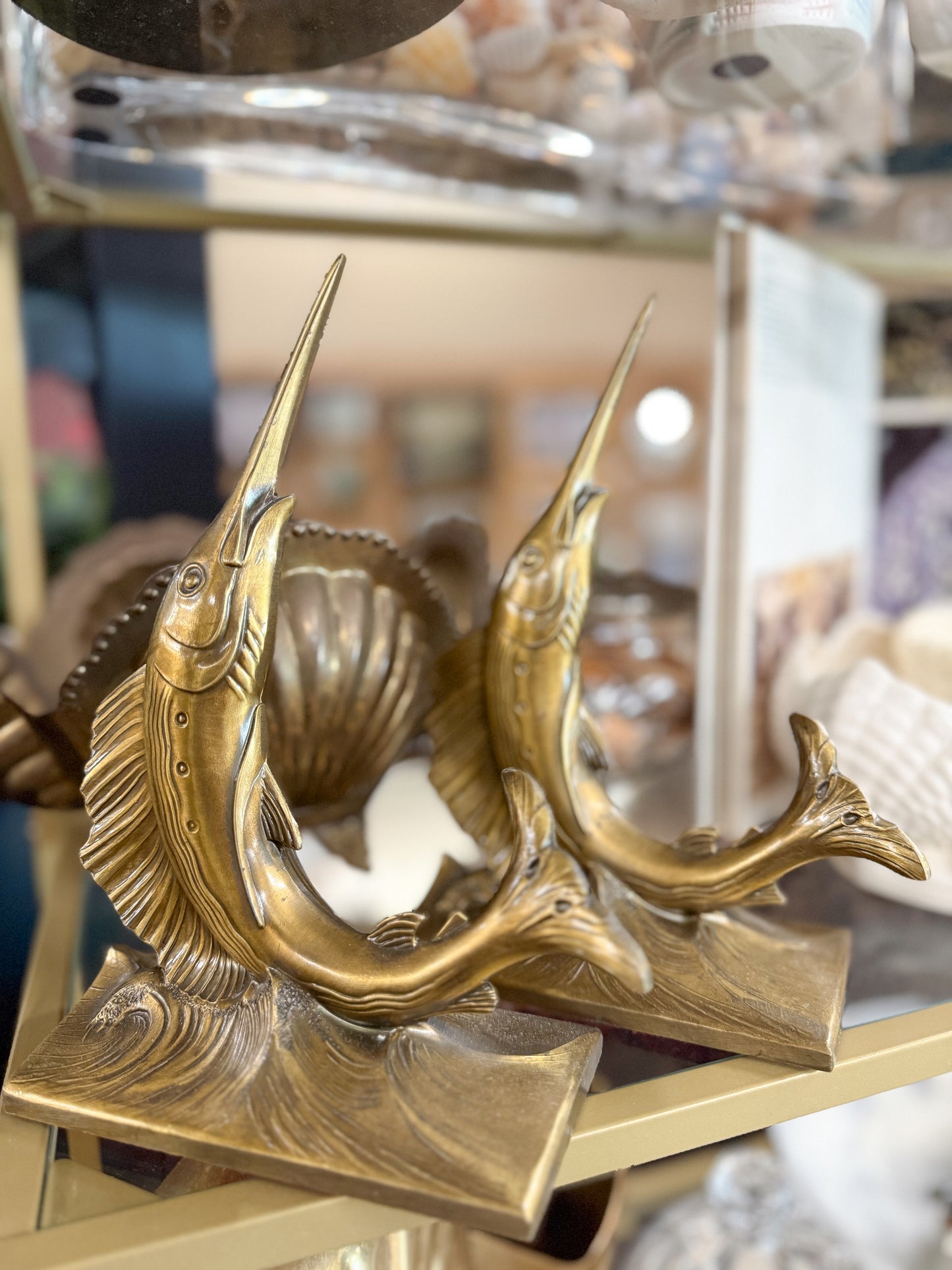 Pair - Brass Swordfish Bookends