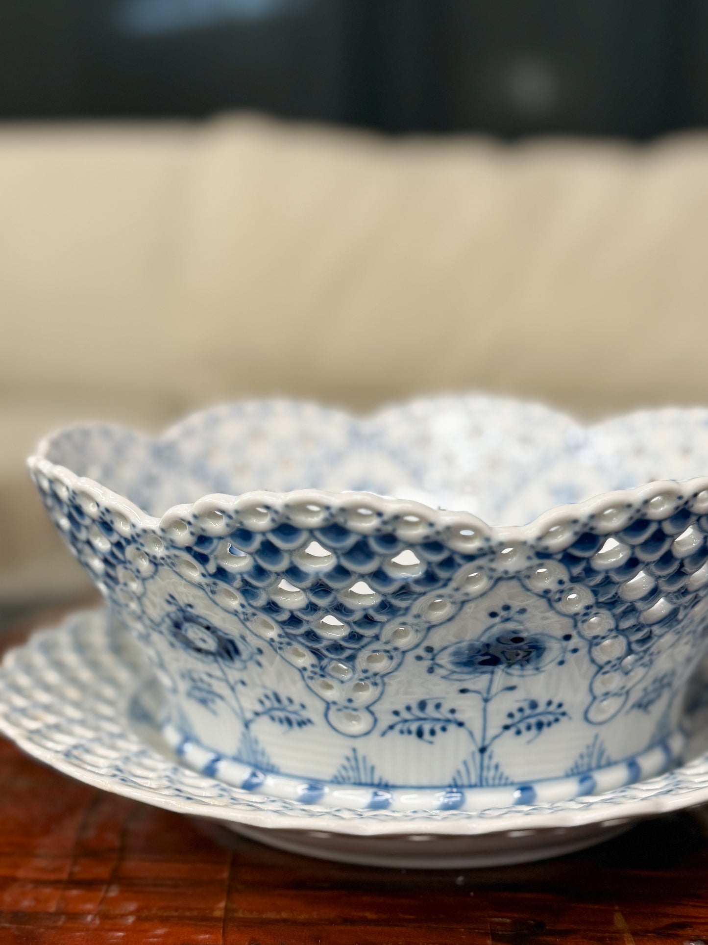 Royal Copenhagen Blue Full Lace Fluted Fruit Bowl