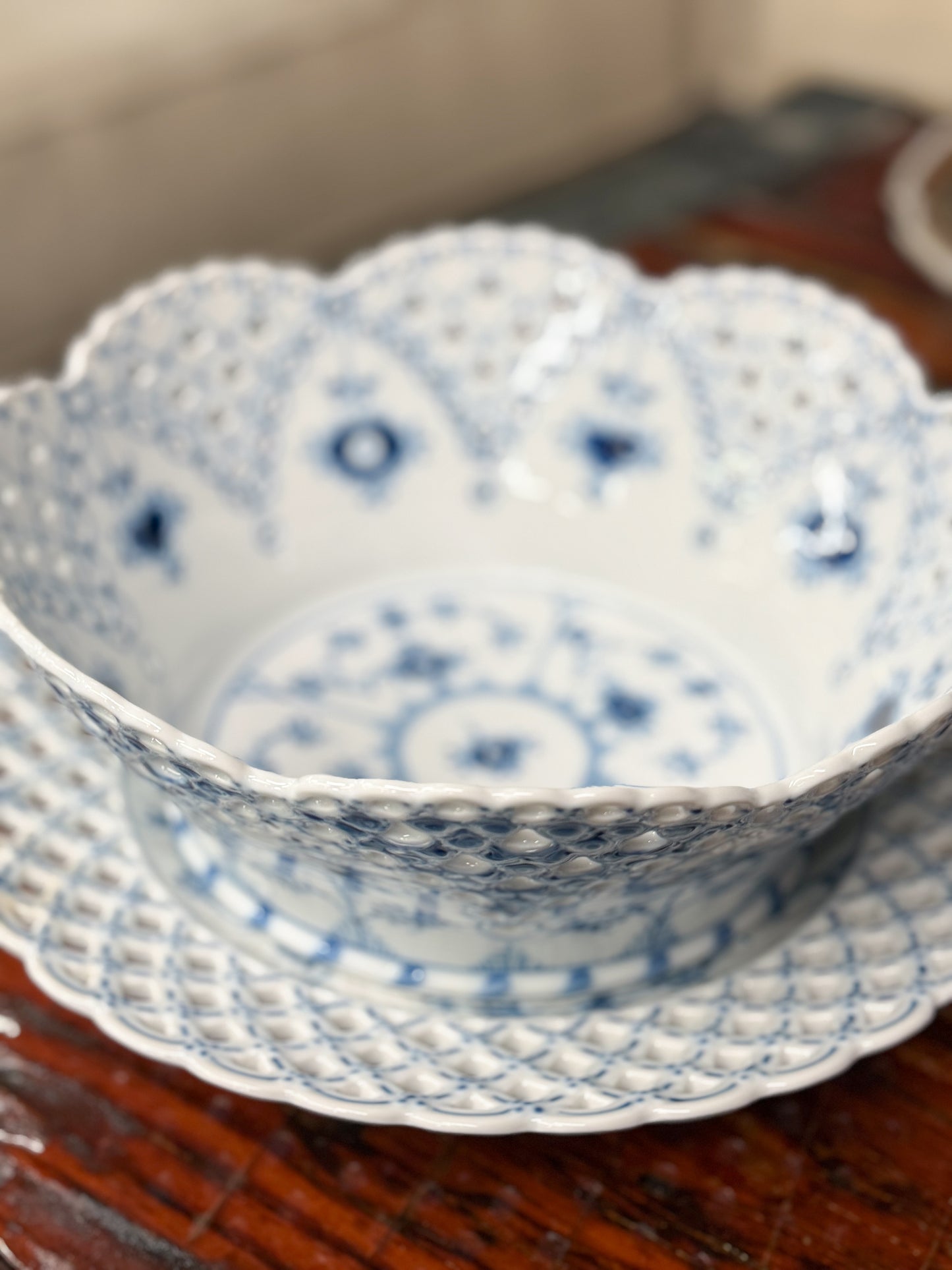 Royal Copenhagen Blue Full Lace Fluted Fruit Bowl