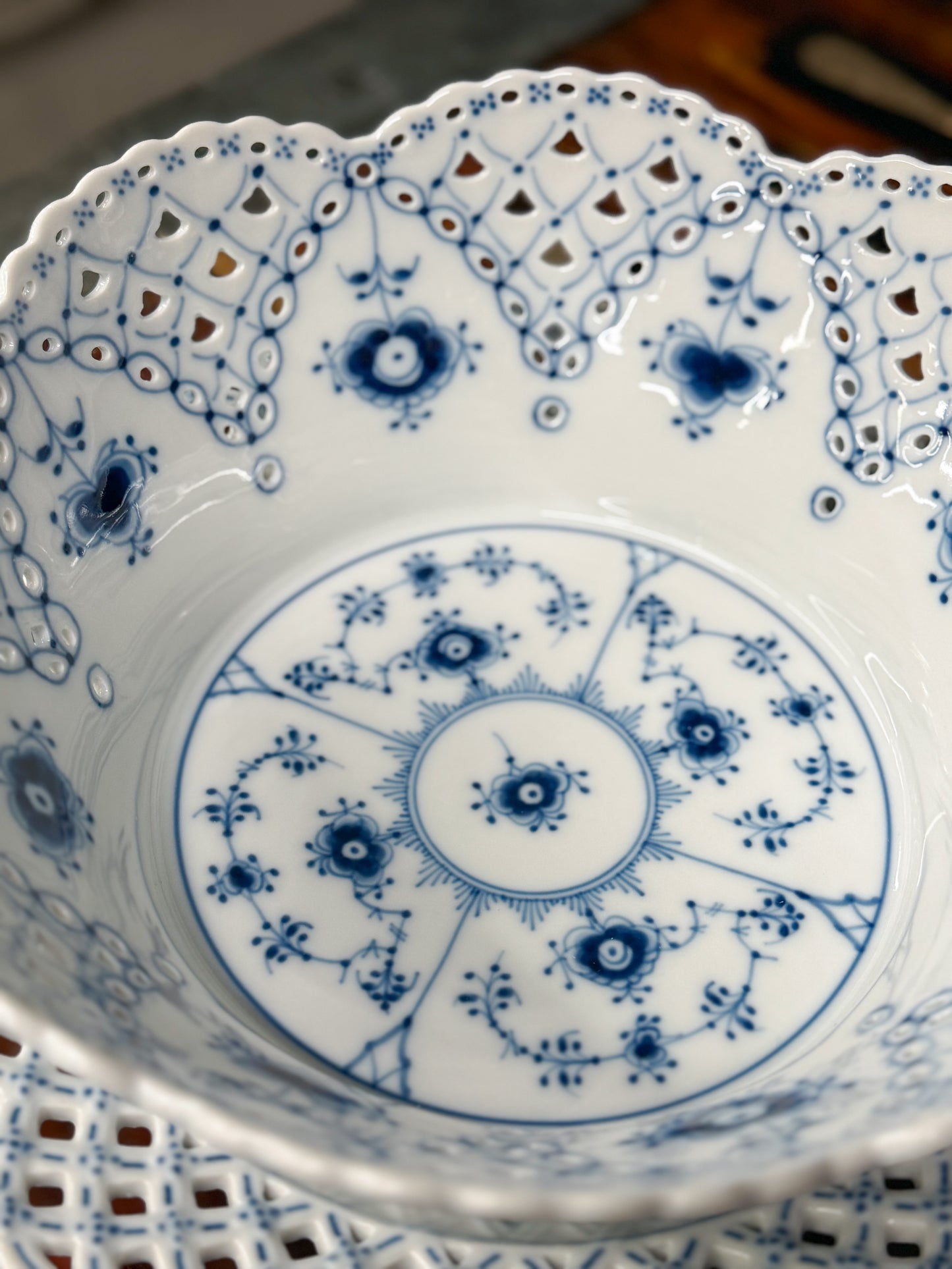 Royal Copenhagen Blue Full Lace Fluted Fruit Bowl