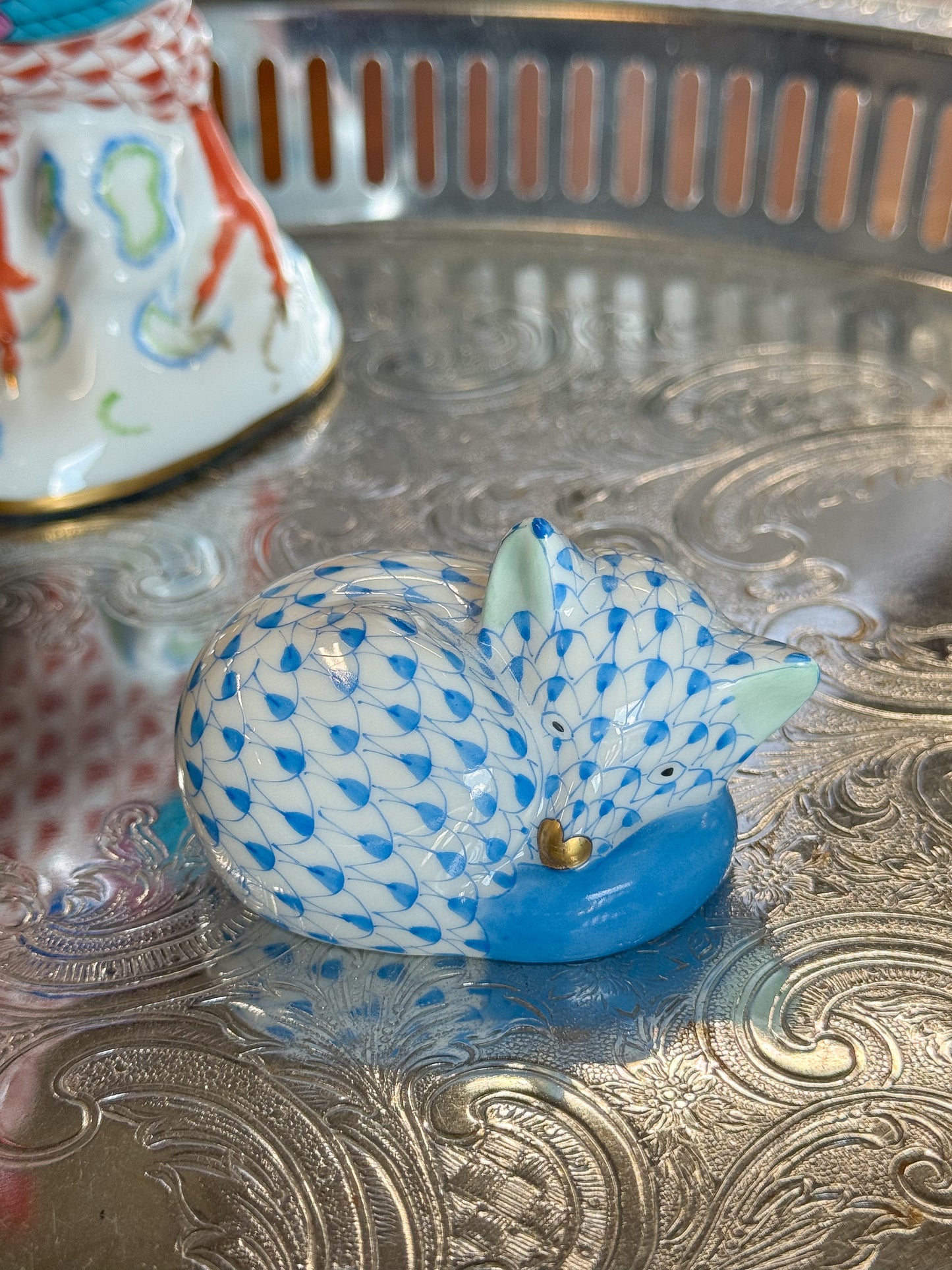 Blue Herend Mini Fishnet Sleeping Fox
