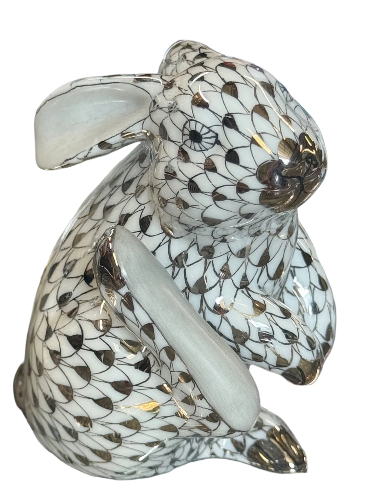 Extremely Rare Platinum Herend Fishnet Playing Bunny