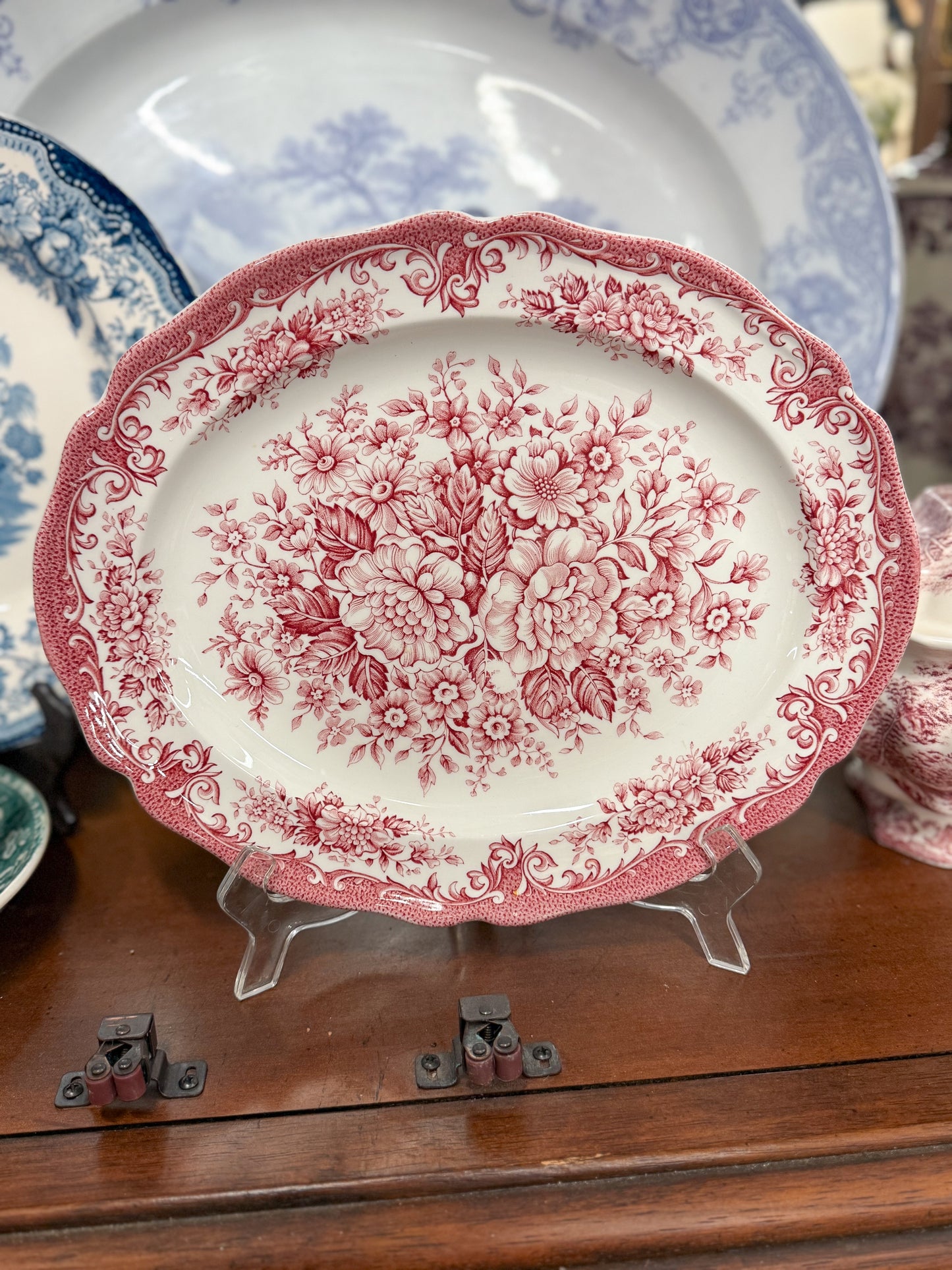 Red Floral Royal Staffordshire Transferware Platter