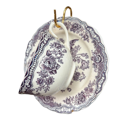 Purple Bristol Tranferware Teacup + Saucer
