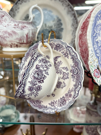 Purple Bristol Tranferware Teacup + Saucer