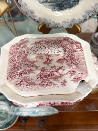 Red Tranferware Tureen