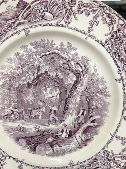 Purple "Pastoral Davenport 1840" Transferware Plate