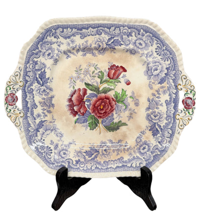 Square Purple Floral Transferware Cake Plate