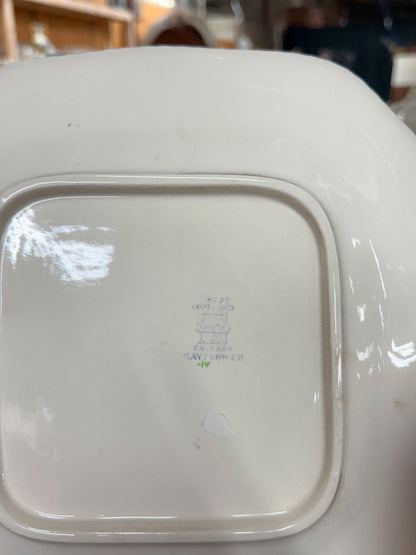Square Purple Floral Transferware Cake Plate