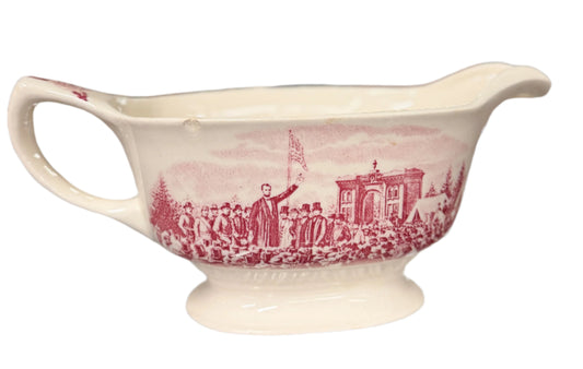 Red Transferware "Abraham Lincoln" Gravy Boat