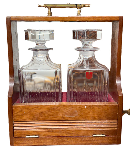 Wooden Tantalus with Devon Crystal Decanters
