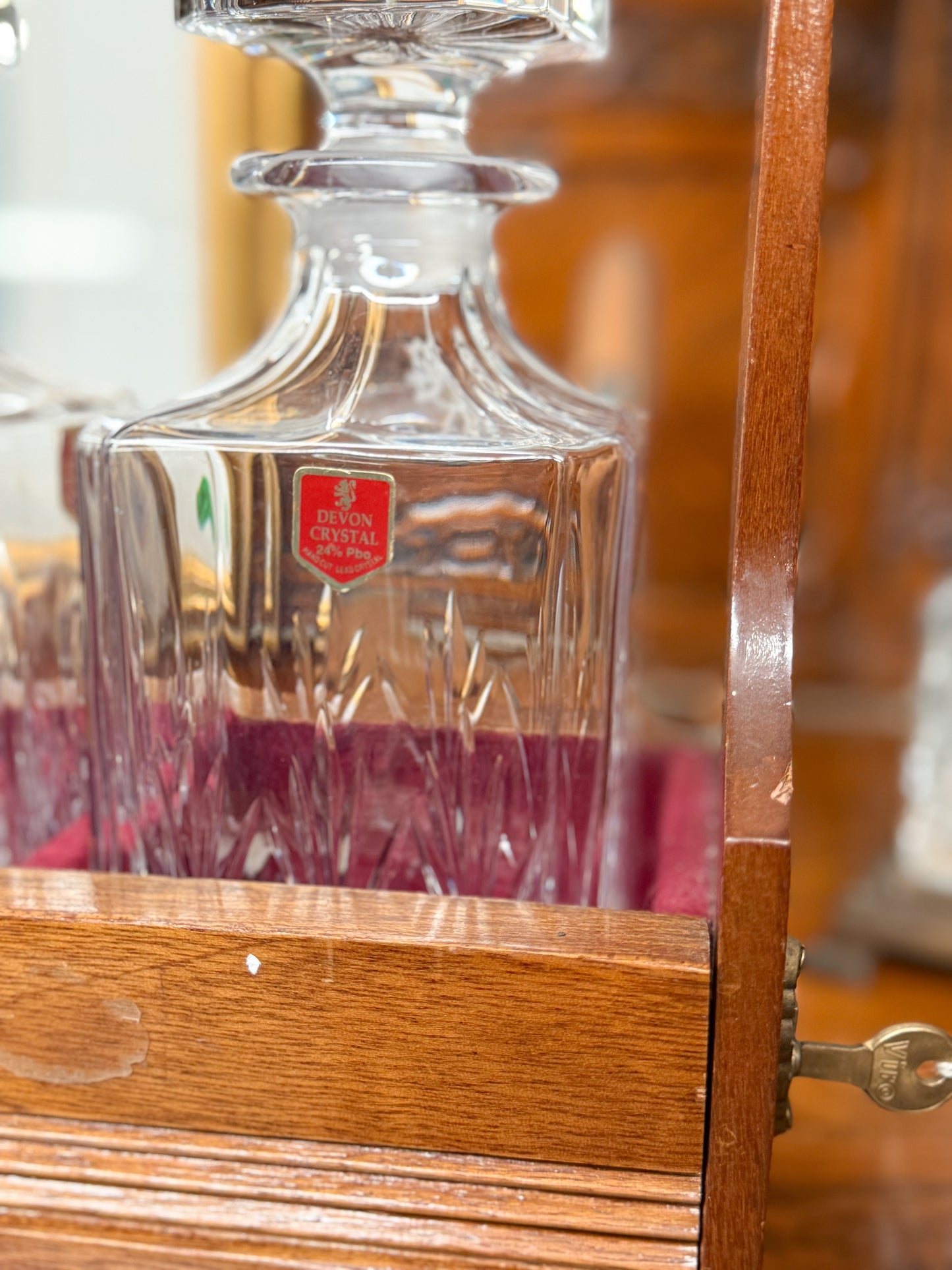 Wooden Tantalus with Devon Crystal Decanters