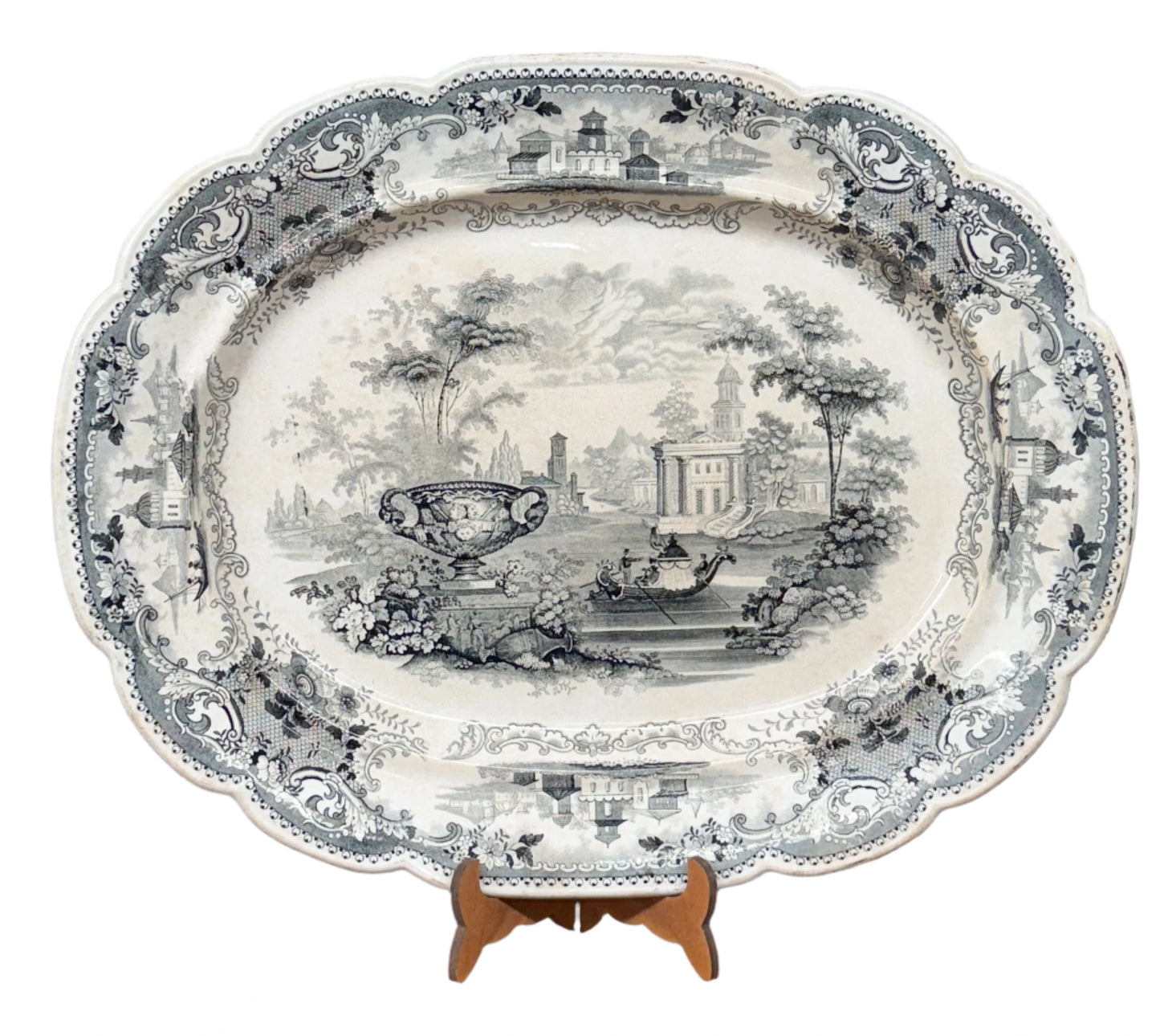 Large Black Transferware Platter