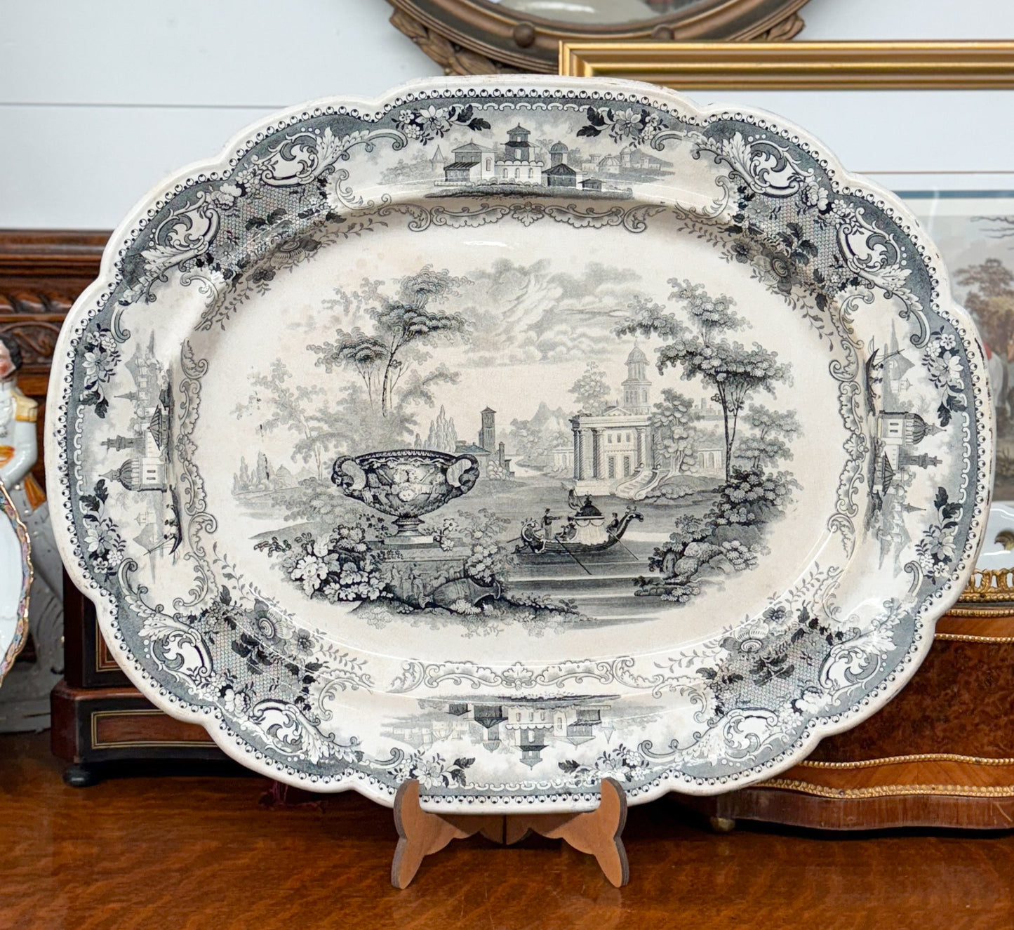 Large Black Transferware Platter