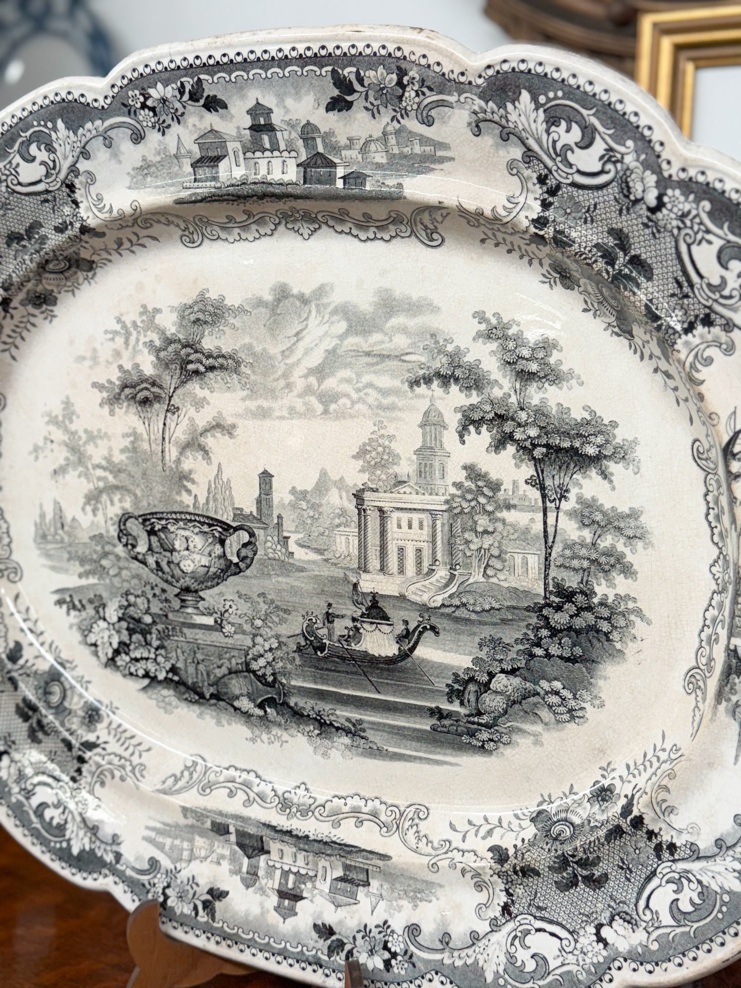 Large Black Transferware Platter
