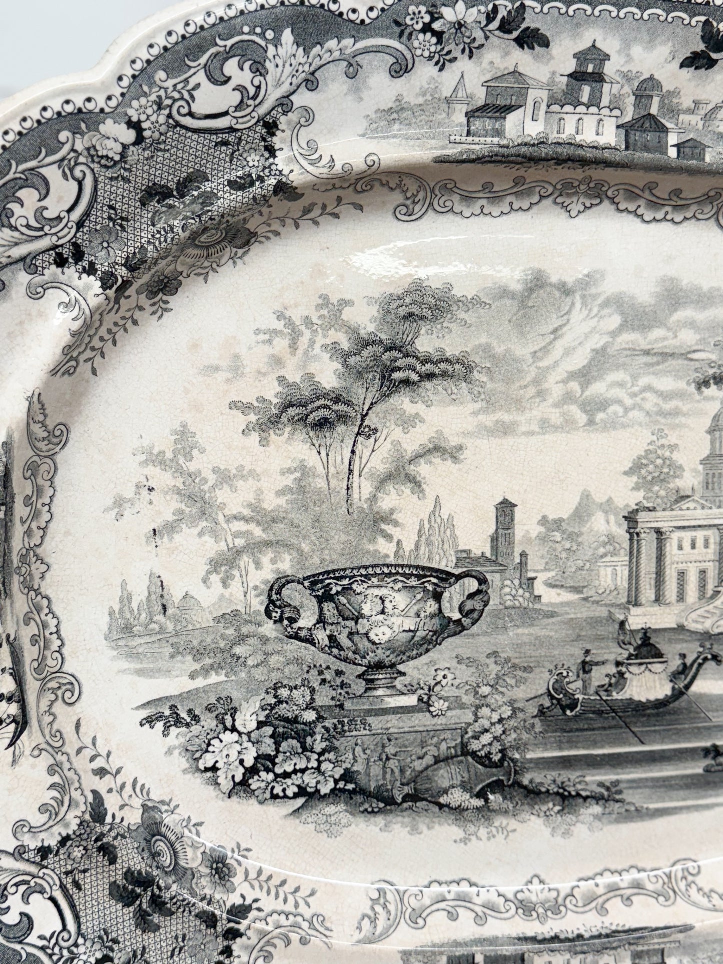 Large Black Transferware Platter