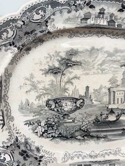 Large Black Transferware Platter