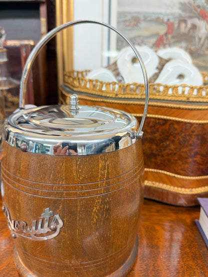 Antique Wooden "Biscuits" Barrel