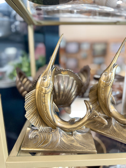 Pair - Brass Swordfish Bookends